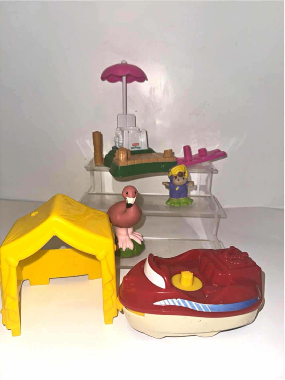 Fisher-Price Little People Boat Dock Set w/ Flamingo Figure, Boat & Pieces